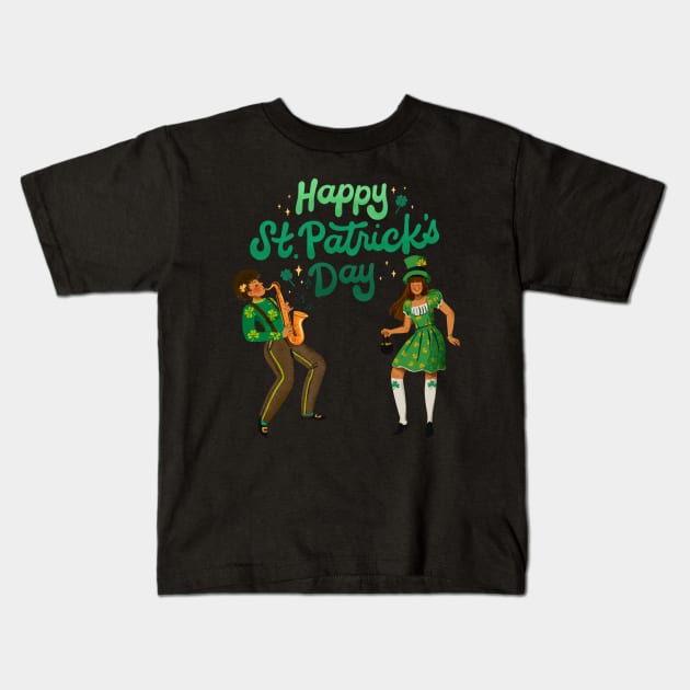 Happy St. Patrick Day - Couple Celebrate Kids T-Shirt by Qibar Design